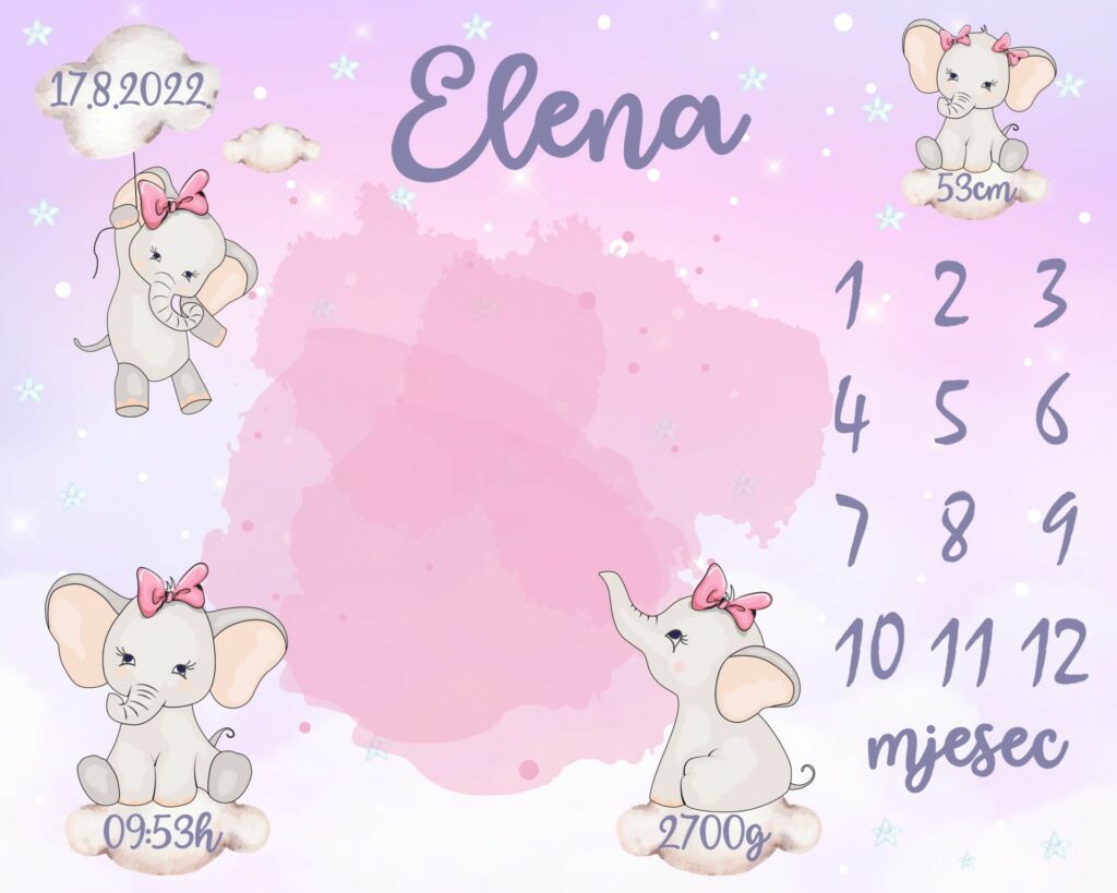 Slonići na nebu -pink i ljubičasti