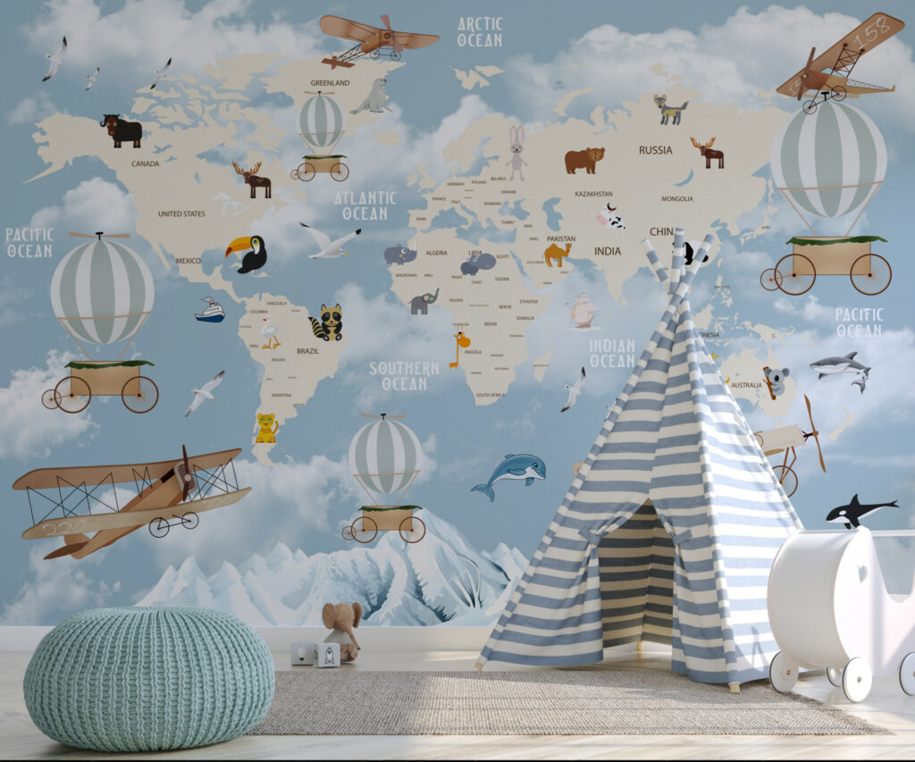 Mapa svijeta: plava i bež