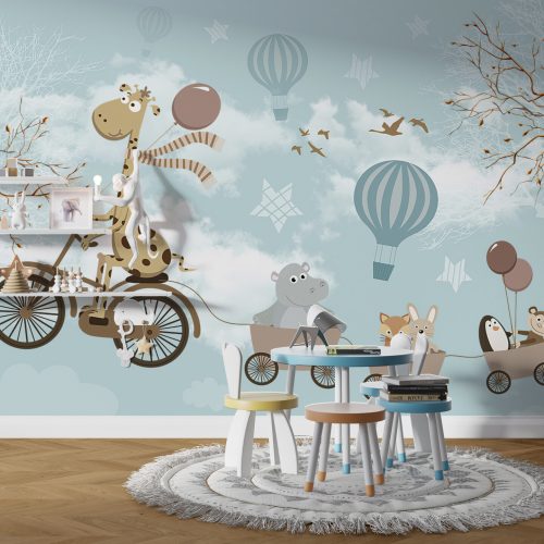 Tapeta: Žirafa na biciklu -plava